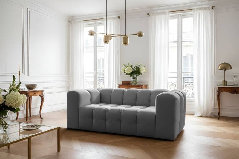 Sofa Designersofa SOLVIE 2-Sitzer in Stoff Tiffani Grau von Fun Möbel