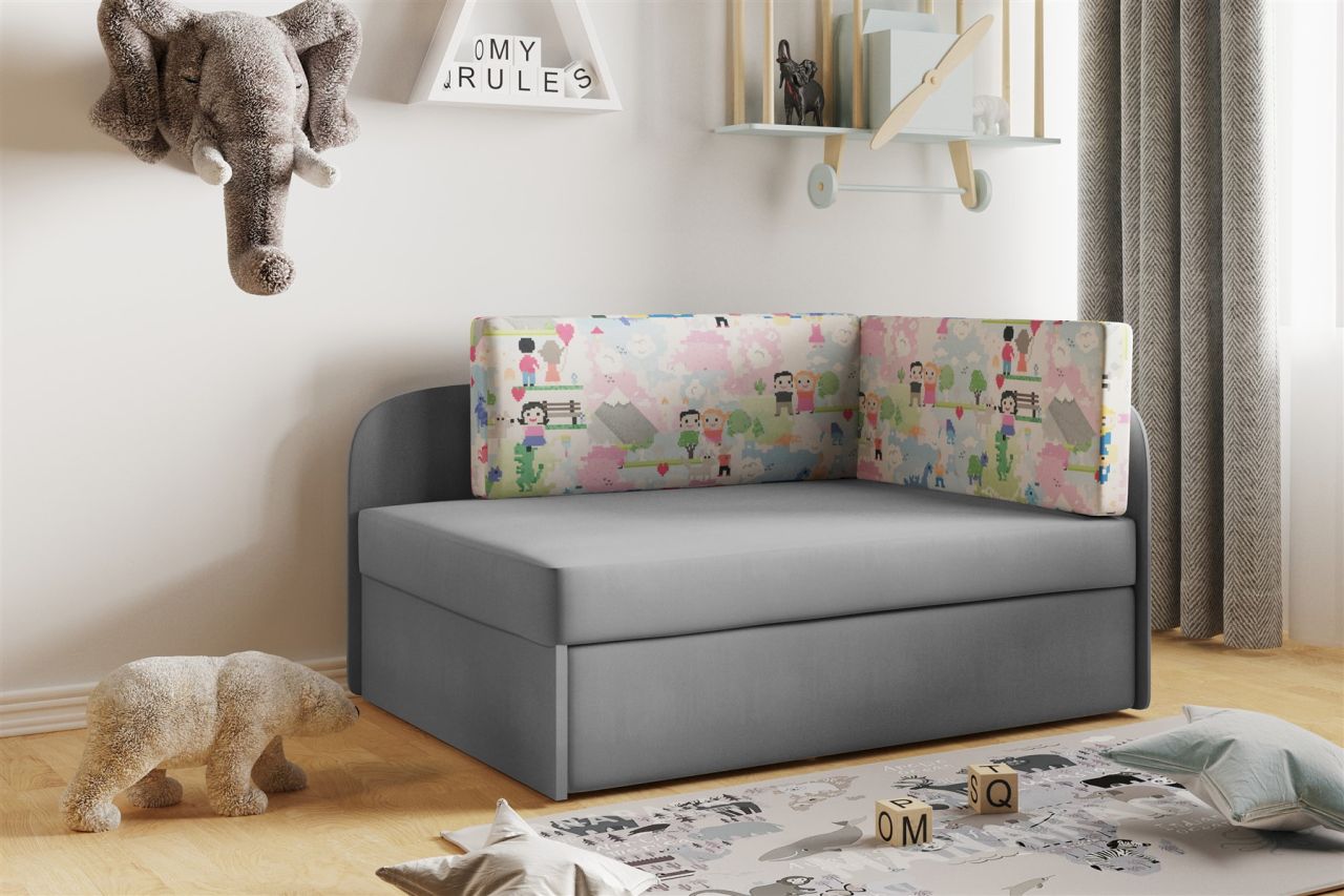 Sofa Kindersofa Schlafsofa inkl. Bettkasten MAILO Seite Links Stoff Grau-Kinder von Fun Moebel