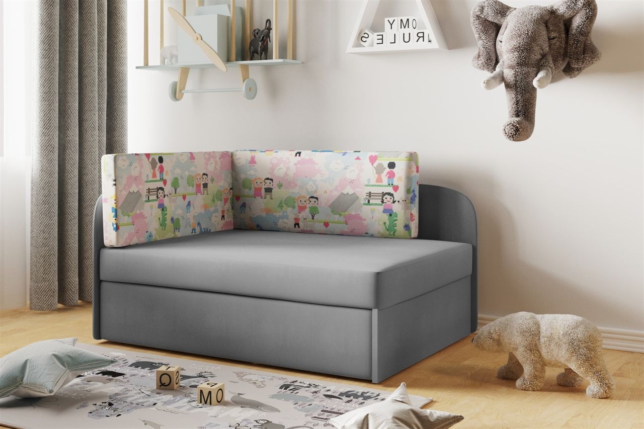 Sofa Kindersofa Schlafsofa inkl. Bettkasten MAILO Seite Rechts Stoff Grau-Kinder von Fun Moebel