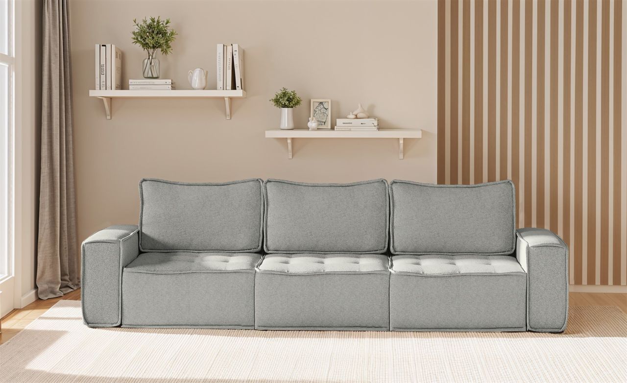 Sofa Modulsofa 3-teilig SANDE 3-Sitzer Stoff Alpine Hellgrau von Fun Möbel