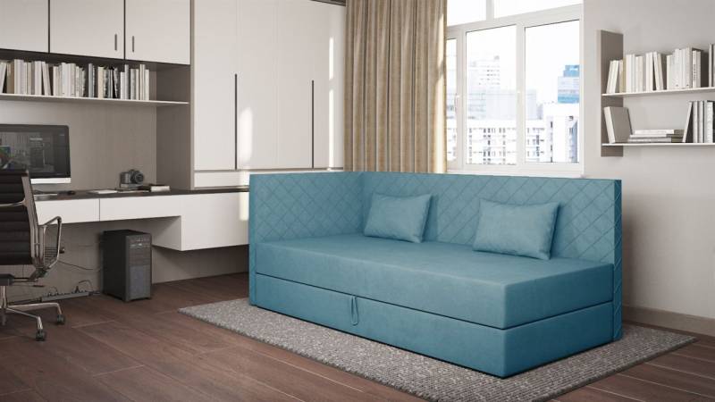 Sofa Polsterliege Kindersofa LIANA Seite Universal in Stoff Opera Velvet Blau von Fun Möbel