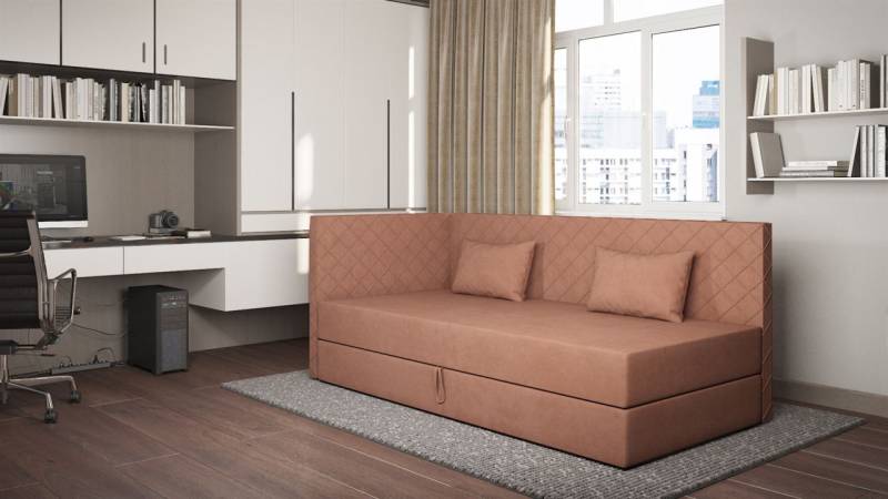 Sofa Polsterliege Kindersofa LIANA Seite Universal in Stoff Opera Velvet Lachs von Fun Möbel