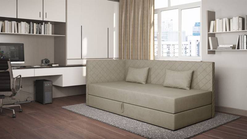 Sofa Polsterliege Kindersofa LIANA Seite Universal in Stoff Opera Velvet Pearl von Fun Möbel
