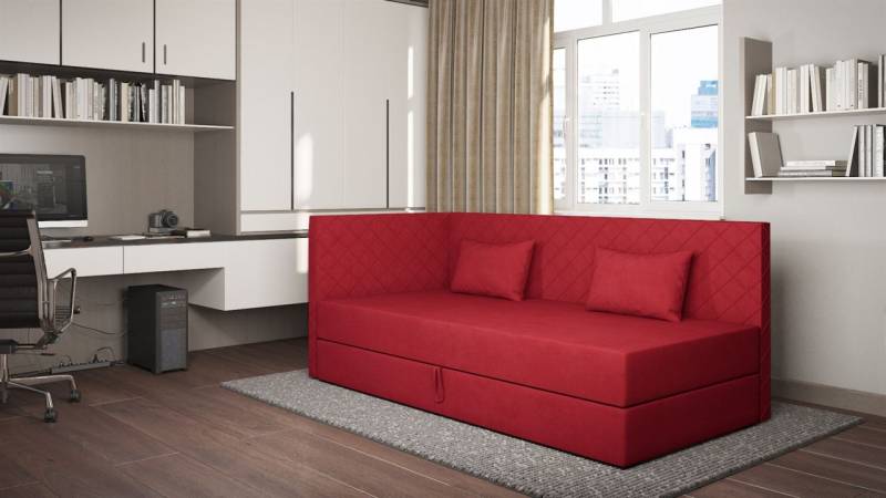 Sofa Polsterliege Kindersofa LIANA Seite Universal in Stoff Opera Velvet Rot von Fun Möbel