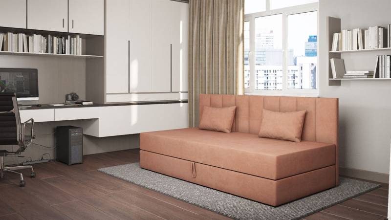 Sofa Polsterliege Kindersofa MARGOT in Stoff Opera Velvet Lachs von Fun Möbel