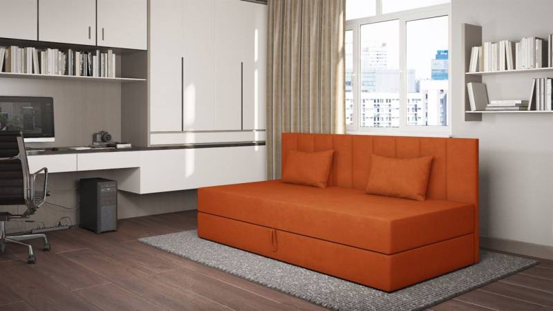 Sofa Polsterliege Kindersofa MARGOT in Stoff Opera Velvet Orange von Fun Möbel
