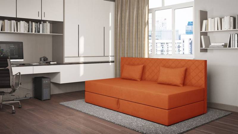 Sofa Polsterliege Kindersofa SIENA in Stoff Opera Velvet Orange von Fun Möbel