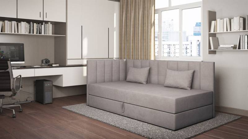 Sofa Polsterliege Kindersofa THELMA Seite Universal in Stoff Opera Velvet Grau von Fun Möbel