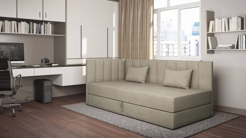 Sofa Polsterliege Kindersofa THELMA Seite Universal in Stoff Opera Velvet Pearl von Fun Möbel