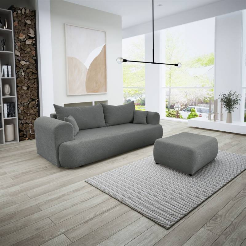 Sofa Schlafsofa 3-Sitzer ANIKE inkl. Polsterhocker in Stoff Now or Never Dunk... von Fun Möbel