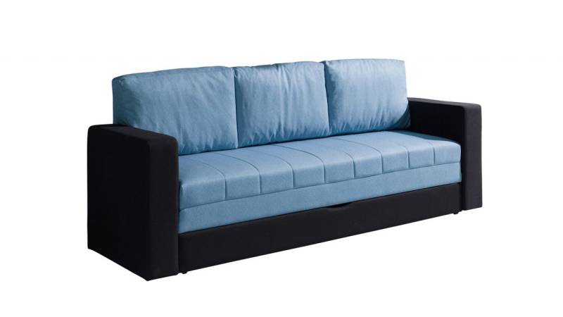 Sofa Schlafsofa LABRI 3-Sitzer Schwarz/ Hellblau von Fun Moebel