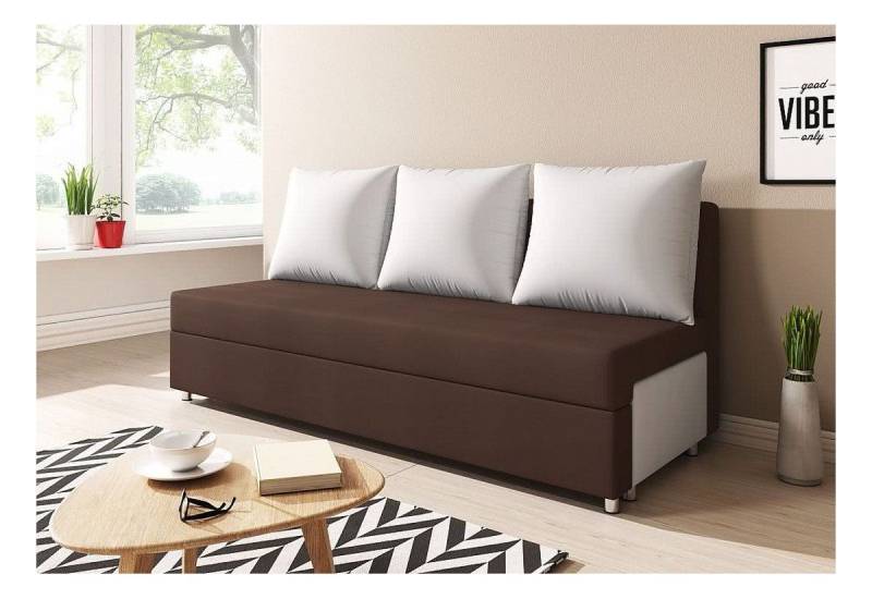 Sofa Schlafsofa inklusive Bettkasten AGNES Braun / Weiss von Fun Moebel