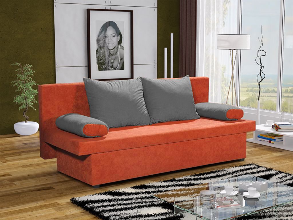 Sofa Schlafsofa inklusive Bettkasten DANNY Orange / Grau von Fun Moebel