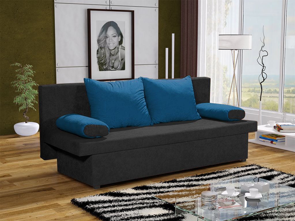 Sofa Schlafsofa inklusive Bettkasten DANNY Schwarz / Blau von Fun Moebel