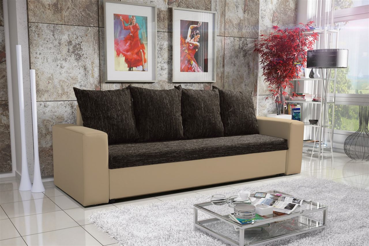 Sofa Schlafsofa inklusive Bettkasten NINA Beige / Dunkelbraun von Fun Moebel