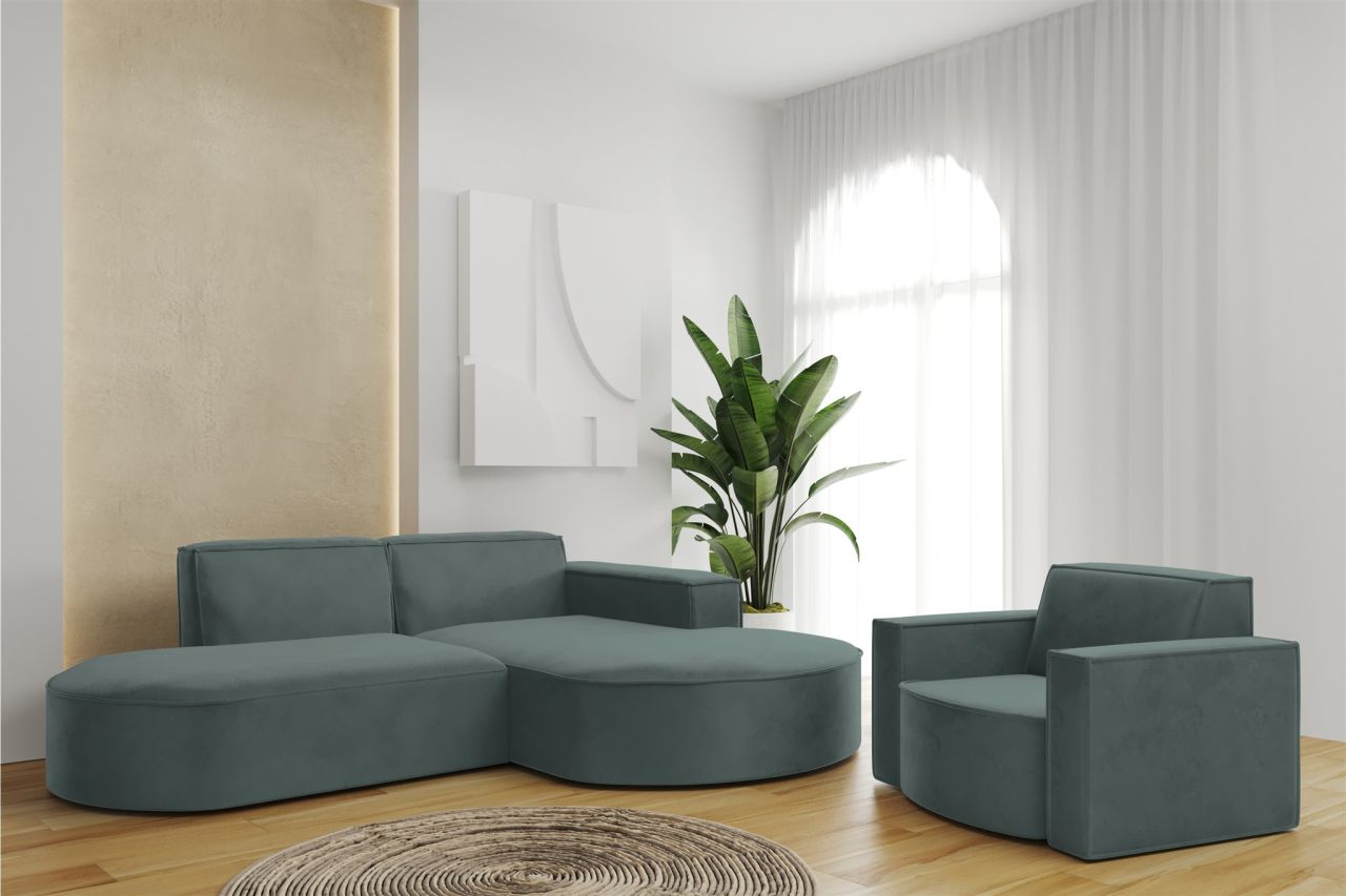 Sofa Set 2-teilig Sessel und Ecksofa PALMA XS Opera Opalgrün Ottomane Rechts von Fun Möbel