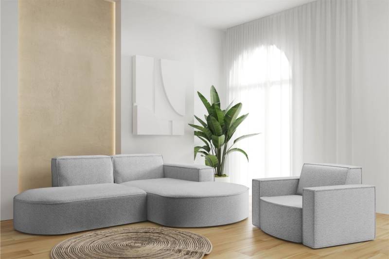 Sofa Set 2-teilig Sessel und Ecksofa PALMA XS Stoff Ascot Toffee Ottomane Rechts von Fun Möbel