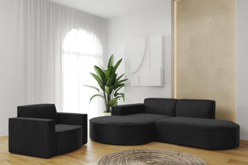 Sofa Set 2-teilig Sessel und Ecksofa PALMA XS Stoff Opera Schwarz Ottomane Links von Fun Möbel