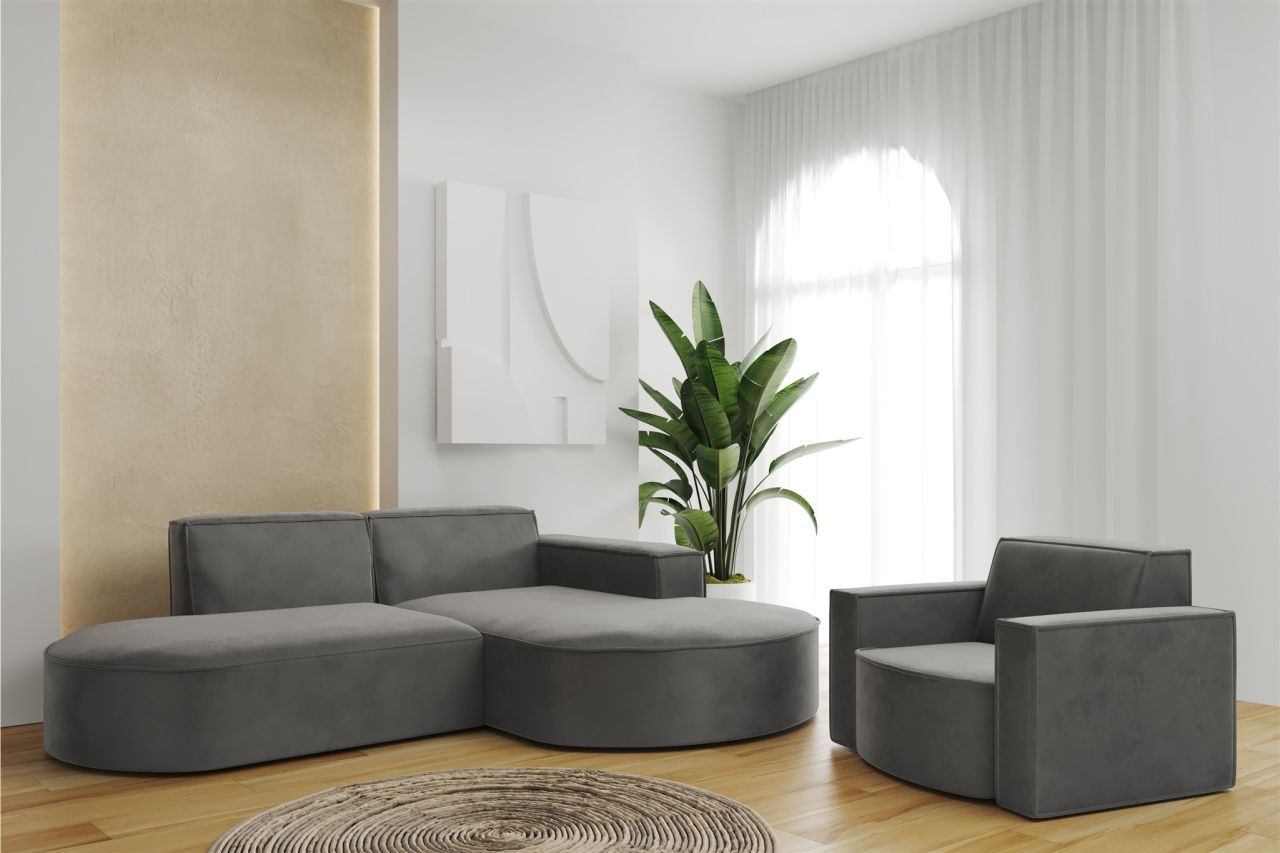 Sofa Set 2-teilig Sessel und Ecksofa PALMA XS Stoff Opera Steel Ottomane Rechts Sofa Set 2-teilig Sessel und Ecksofa PALMA XS Stoff Opera Steel Ottomane Rechts von Fun Möbel