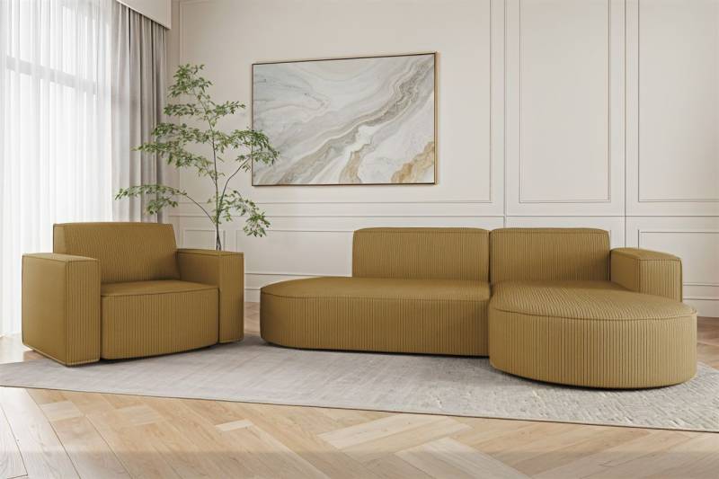 Sofa Set 2-teilig Sessel und Ecksofa PALMA XS Stoff Scala Senfgelb Ottomane R... von Fun Möbel
