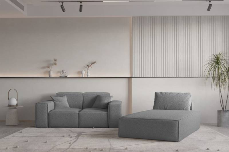 Sofa Set 2-teilig Sezlong und Sofa 2-Sitzer CELES PREMIUM Stoff Ascot Bukla Grau von Fun Moebel