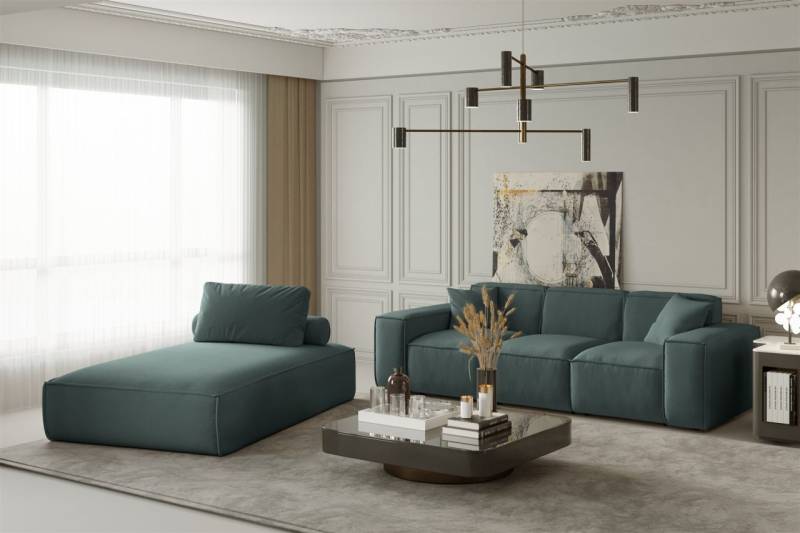 Sofa Set 2-teilig Sezlong und Sofa 3-Sitzer CELES in Stoff Opera Velvet Opalgrün von Fun Moebel