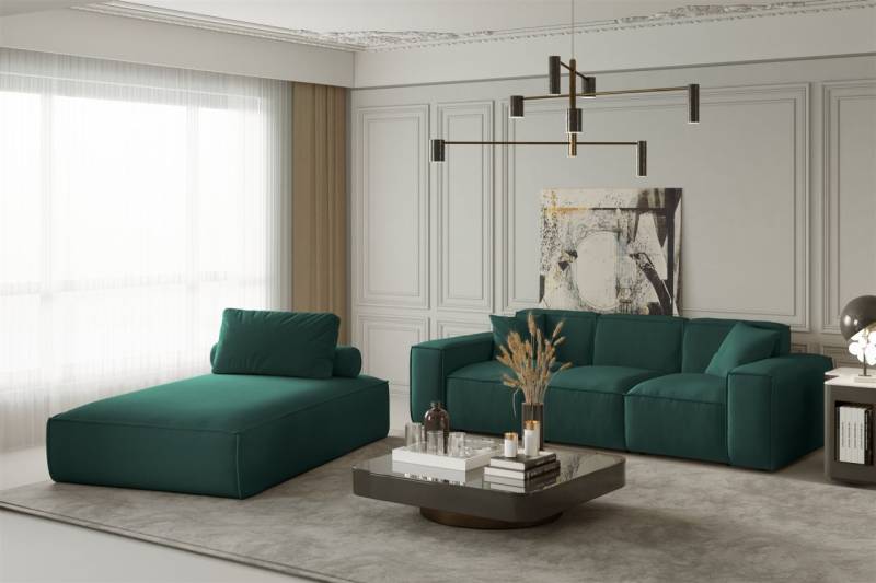 Sofa Set 2-teilig Sezlong und Sofa 3-Sitzer CELES in Stoff Opera Velvet Petrol von Fun Moebel