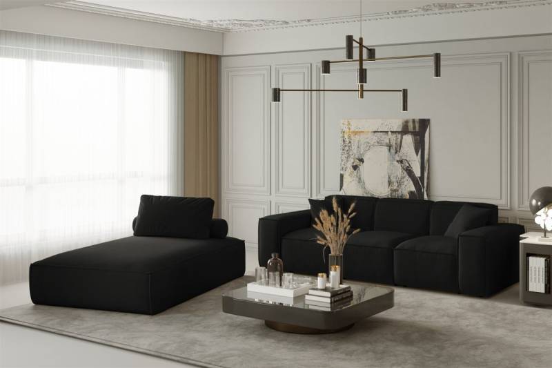 Sofa Set 2-teilig Sezlong und Sofa 3-Sitzer CELES in Stoff Opera Velvet Schwarz von Fun Moebel