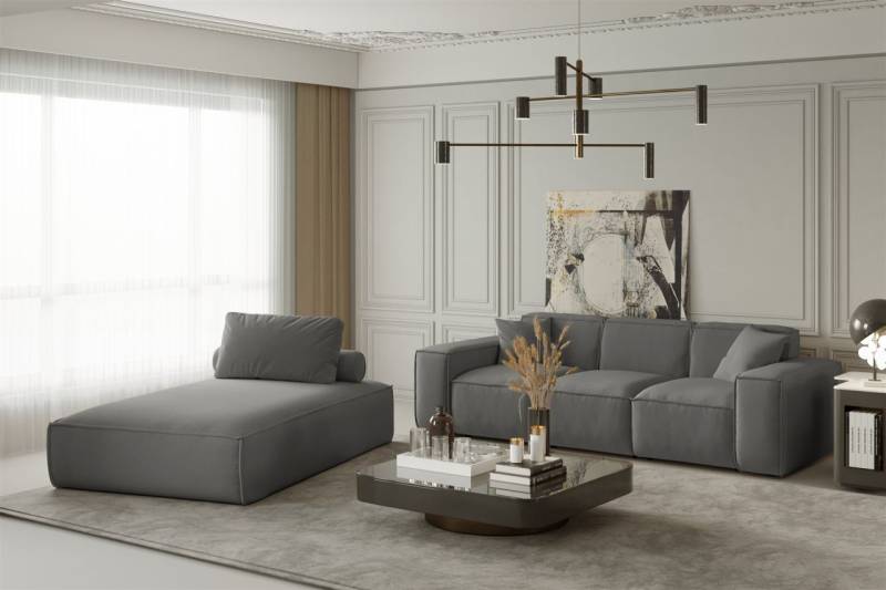 Sofa Set 2-teilig Sezlong und Sofa 3-Sitzer CELES in Stoff Scala Graphitgrau von Fun Moebel