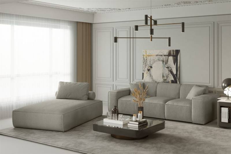 Sofa Set 2-teilig Sezlong und Sofa 3-Sitzer CELES in Stoff Scala Lichtgrau von Fun Moebel