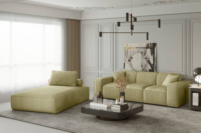 Sofa Set 2-teilig Sezlong und Sofa 3-Sitzer CELES in Stoff Scala Limette von Fun Moebel