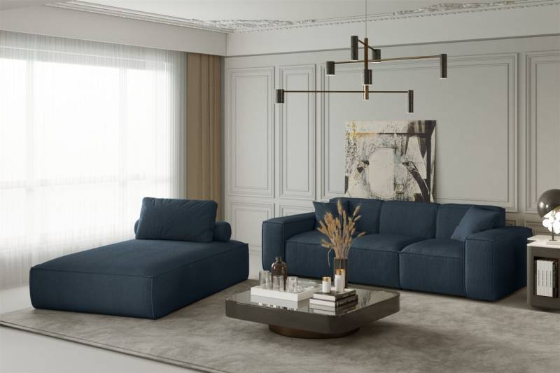 Sofa Set 2-teilig Sezlong und Sofa 3-Sitzer CELES in Stoff Scala Ozeanblau von Fun Moebel