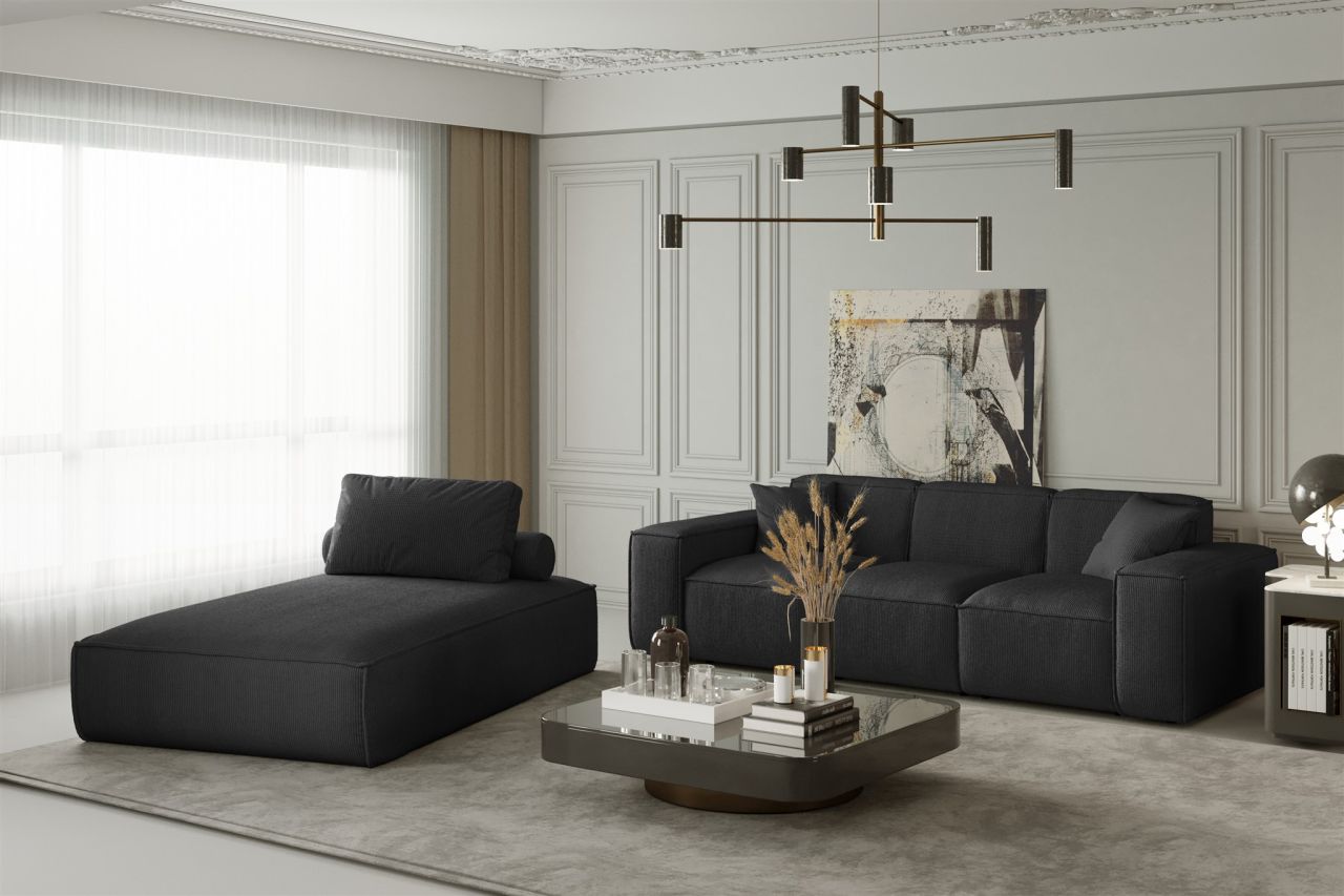 Sofa Set 2-teilig Sezlong und Sofa 3-Sitzer CELES in Stoff Scala Schwarz von Fun Moebel