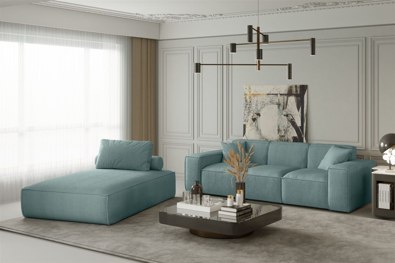 Sofa Set 2-teilig Sezlong und Sofa 3-Sitzer CELES in Stoff Scala Sky von Fun Moebel