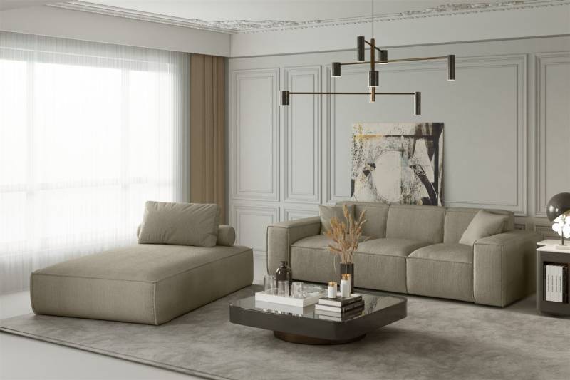 Sofa Set 2-teilig Sezlong und Sofa 3-Sitzer CELES in Stoff Scala Truffle von Fun Moebel