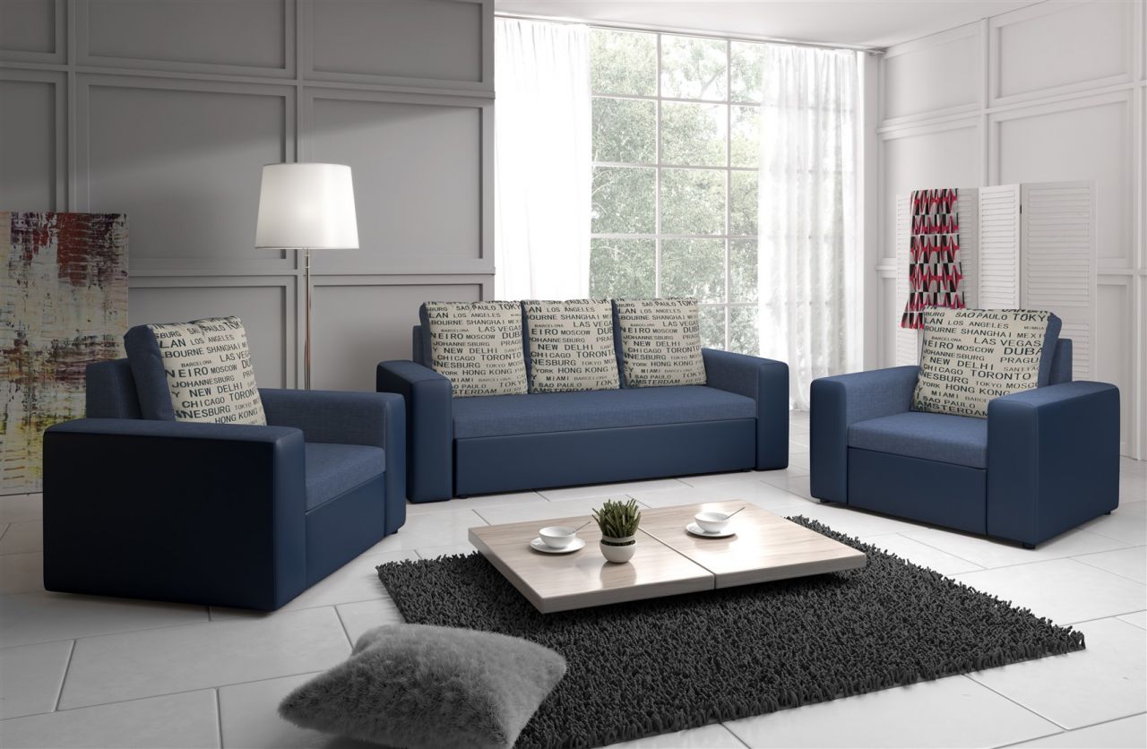 Sofa Set LEEDS 3-1-1 Sofagarnitur in Kunstleder-Webstoff Blau Sofa Set LEEDS 3-1-1 Sofagarnitur in Kunstleder-Webstoff Blau von Fun Moebel