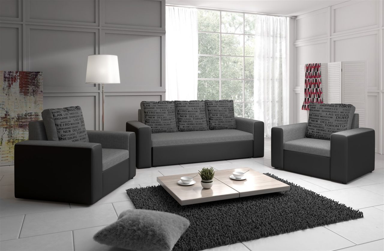 Sofa Set LEEDS 3-1-1 Sofagarnitur in Kunstleder-Webstoff Grau/Hellgrau Sofa Set LEEDS 3-1-1 Sofagarnitur in Kunstleder-Webstoff Grau/Hellgrau von Fun Moebel