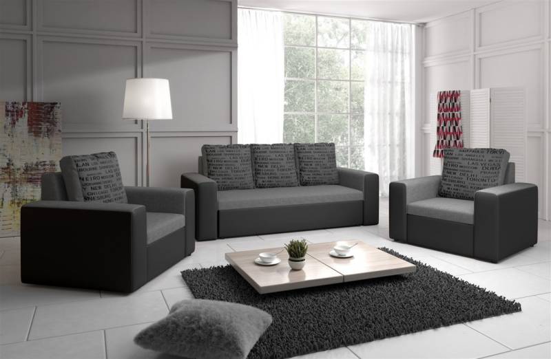 Sofa Set LEEDS 3-1-1 Sofagarnitur in Kunstleder-Webstoff Grau/Hellgrau von Fun Moebel