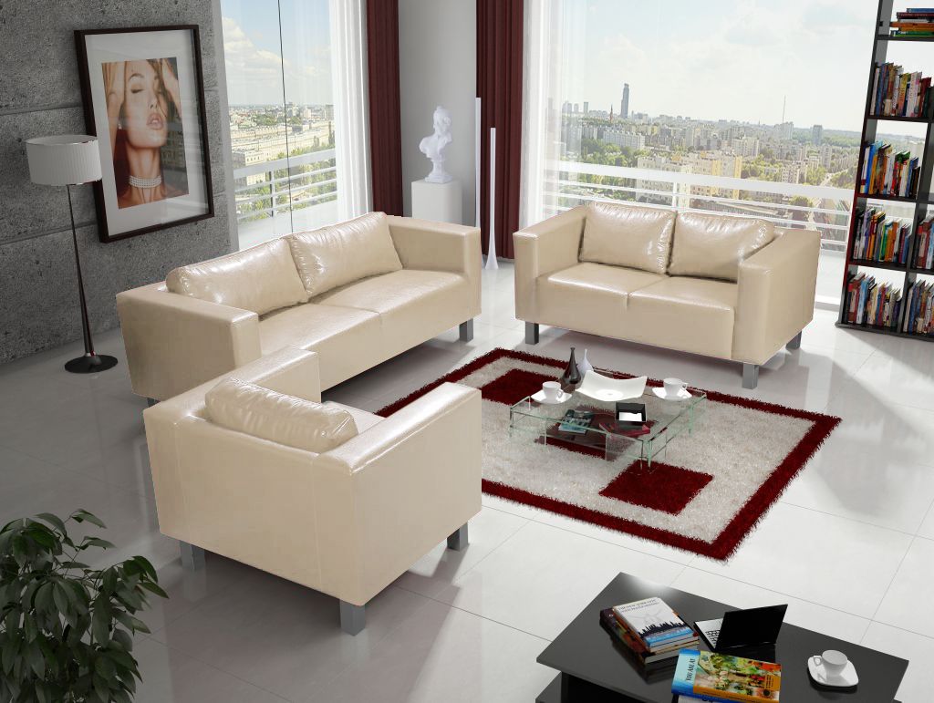 Sofa Set MAILAND 3-2-1 Sofagarnitur in Kunstleder Creme Sofa Set MAILAND 3-2-1 Sofagarnitur in Kunstleder Creme von Fun Moebel