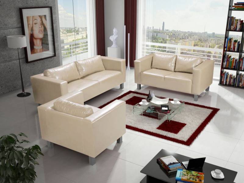Sofa Set MAILAND 3-2-1 Sofagarnitur in Kunstleder Creme von Fun Moebel