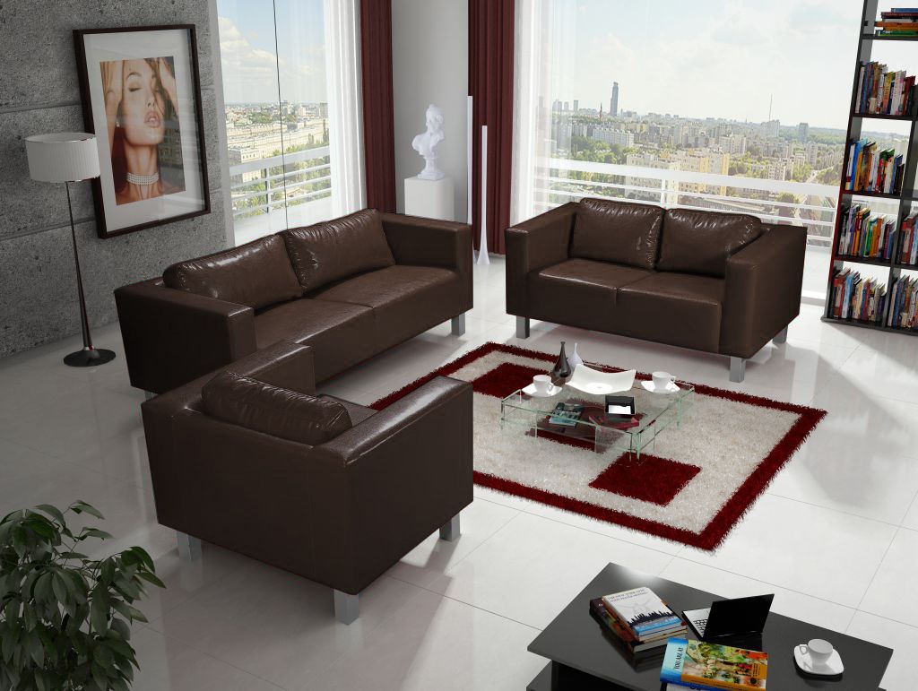Sofa Set MAILAND 3-2-1 Sofagarnitur in Kunstleder Dunkelbraun Sofa Set MAILAND 3-2-1 Sofagarnitur in Kunstleder Dunkelbraun von Fun Moebel
