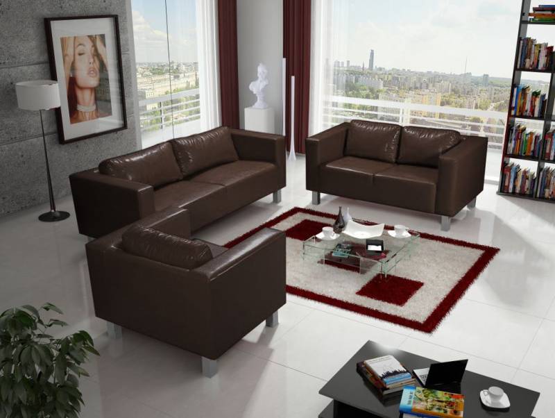 Sofa Set MAILAND 3-2-1 Sofagarnitur in Kunstleder Dunkelbraun von Fun Moebel