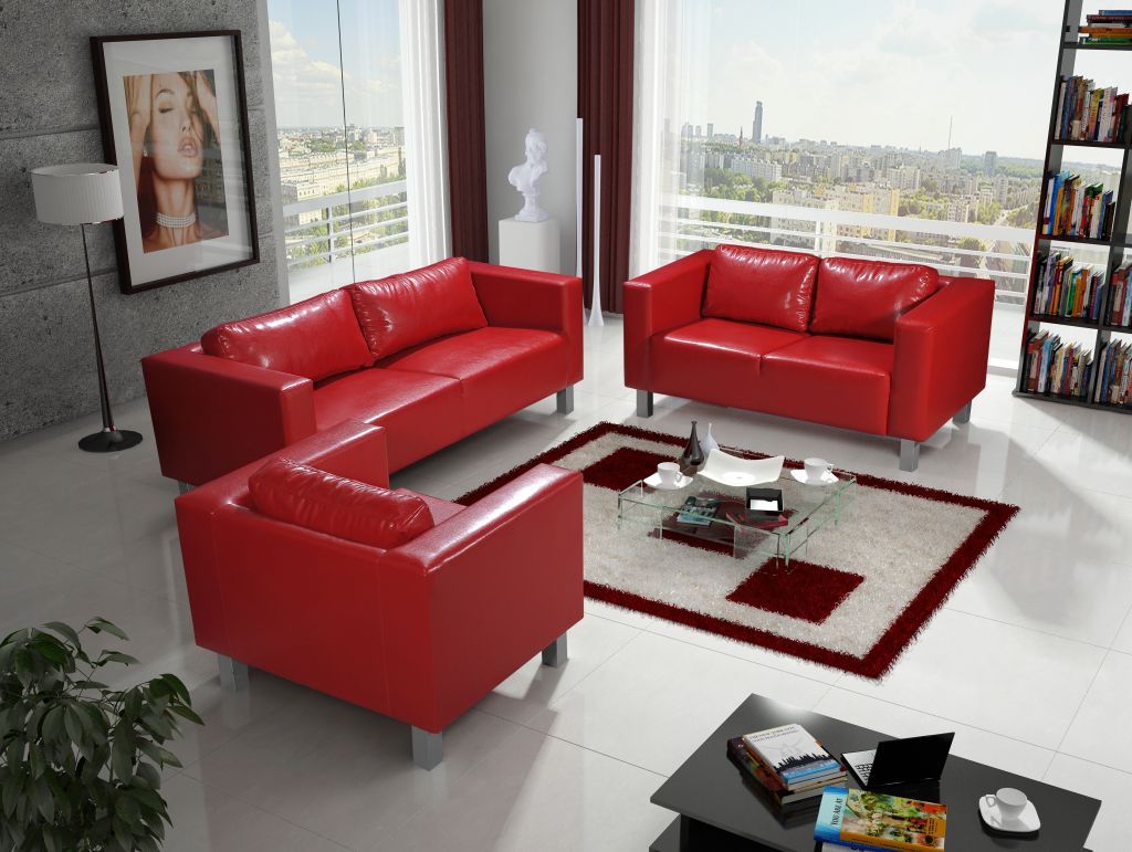 Sofa Set MAILAND 3-2-1 Sofagarnitur in Kunstleder Rot Sofa Set MAILAND 3-2-1 Sofagarnitur in Kunstleder Rot von Fun Moebel