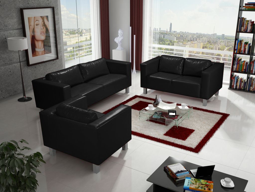Sofa Set MAILAND 3-2-1 Sofagarnitur in Kunstleder Schwarz Sofa Set MAILAND 3-2-1 Sofagarnitur in Kunstleder Schwarz von Fun Moebel
