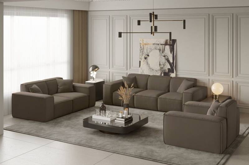 Sofaset Designersofa CELES 3-2-1 in Stoff Opera Velvet Taupe von Fun Moebel