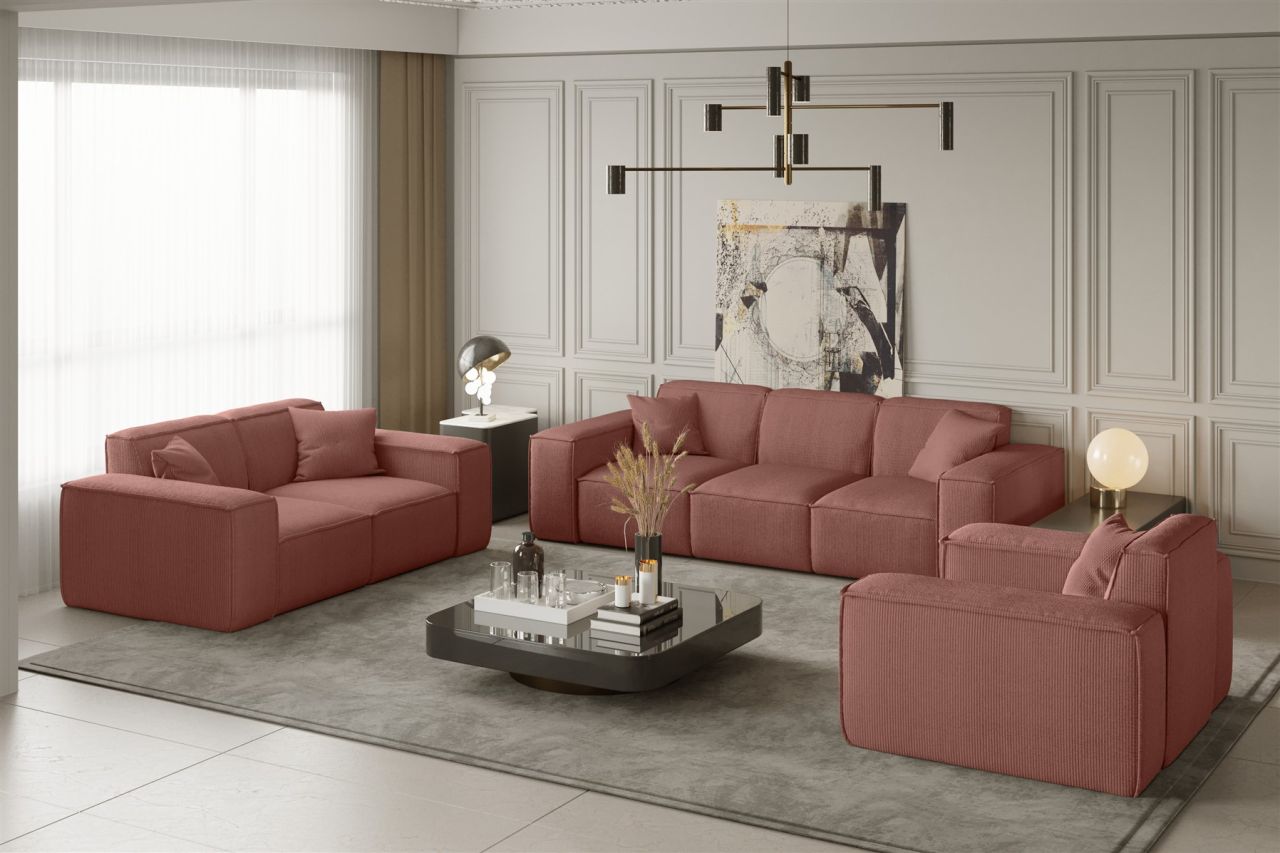 Sofaset Designersofa CELES 3-2-1 in Stoff Scala Koralle von Fun Moebel