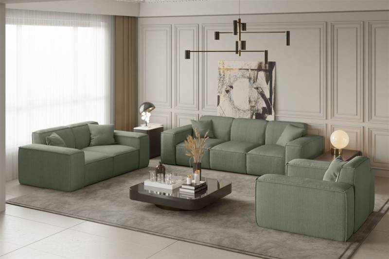Sofaset Designersofa CELES 3-2-1 in Stoff Scala Olivgrün von Fun Moebel