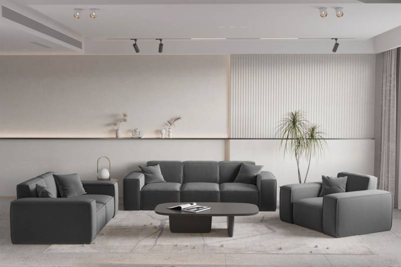 Sofaset Designersofa CELES PREMIUM 3-2-1 in Stoff Opera Velvet Dunkelgrau von Fun Moebel