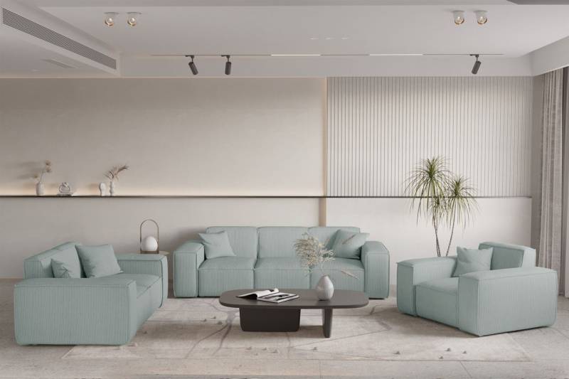 Sofaset Designersofa CELES PREMIUM 3-2-1 in Stoff Scala Saphirblau von Fun Möbel