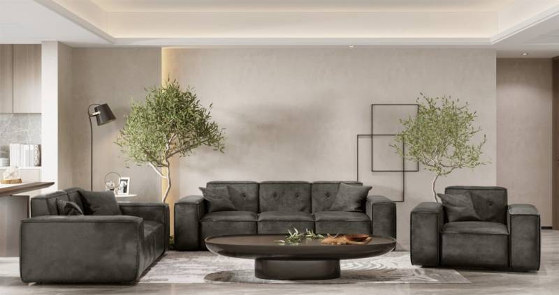 Sofaset Designersofa CESINA 3-2-1 in Stoff Gobi (Vintage Look) Anthrazit von Fun Möbel